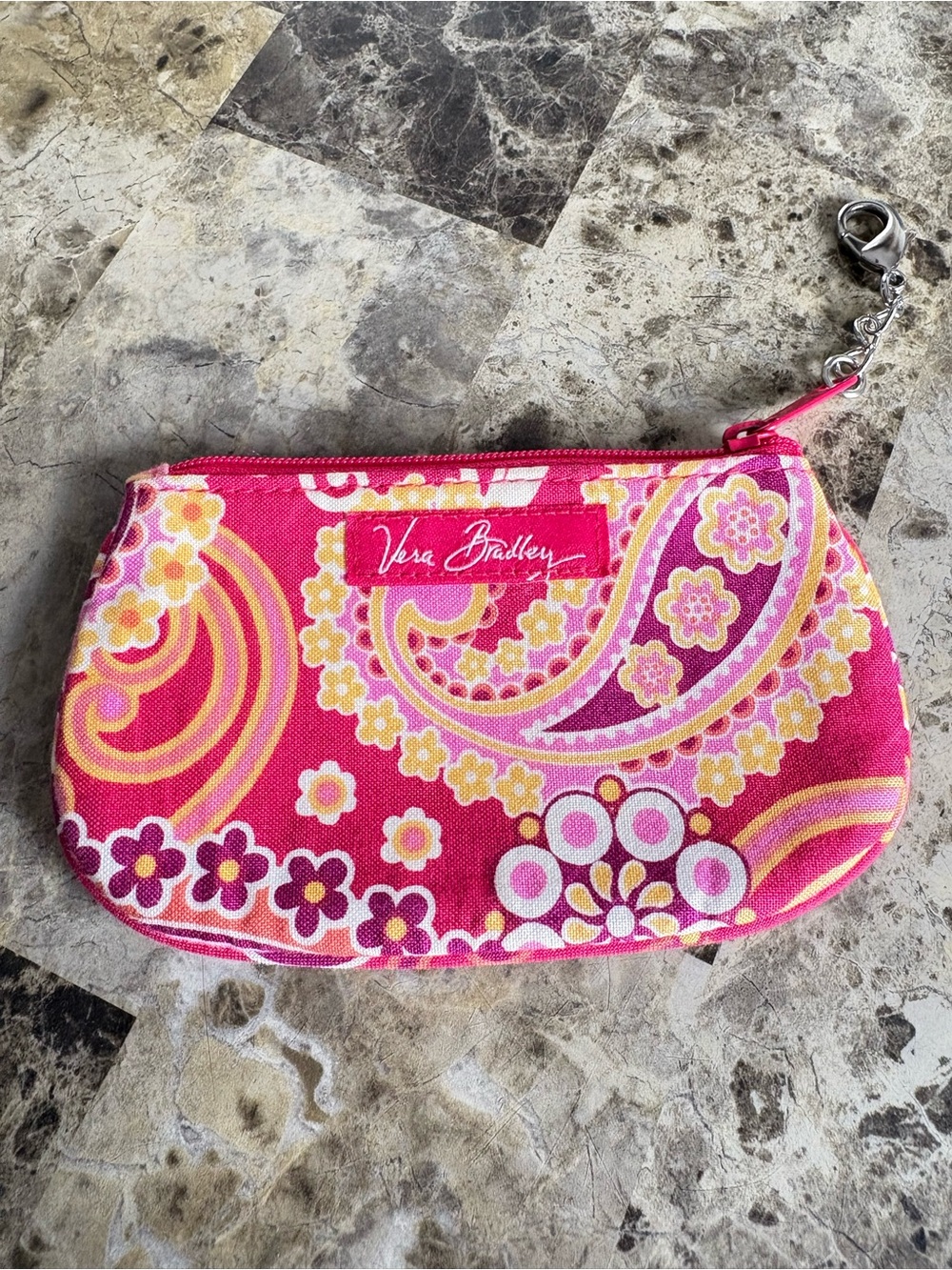 Vera Bradley Hot Pink Yellow Floral Paisley Zip Pouch